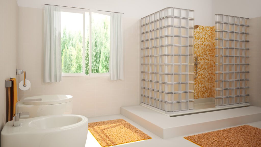 Custom glass block shower enclosure for bathroom privacy
