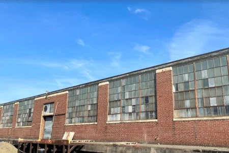 Polymer factory windows before glass block replacement